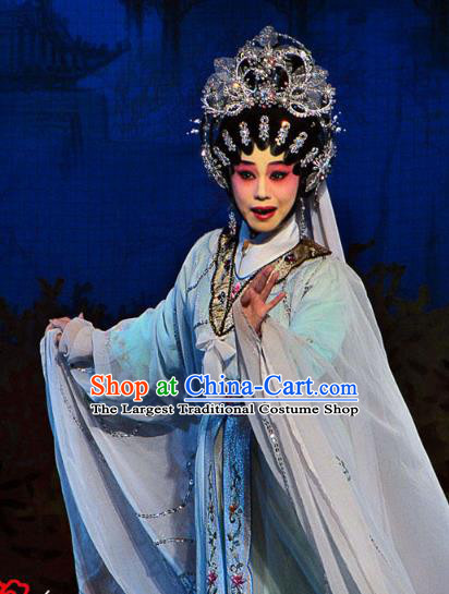 Chinese Cantonese Opera Actress Garment Meng Hui Tai Hu Costumes and Headdress Traditional Guangdong Opera Young Beauty Apparels Diva Xi Shi Dress