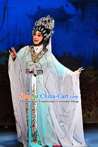 Chinese Cantonese Opera Actress Garment Meng Hui Tai Hu Costumes and Headdress Traditional Guangdong Opera Young Beauty Apparels Diva Xi Shi Dress