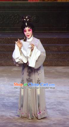 Chinese Cantonese Opera Distress Maiden Garment Story of the Violet Hairpin Costumes and Headdress Traditional Guangdong Opera Huo Xiaoyu Apparels Tsing Yi Dress