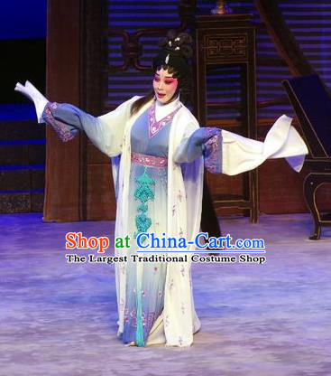 Chinese Cantonese Opera Tsing Yi Garment Story of the Violet Hairpin Costumes and Headdress Traditional Guangdong Opera Huo Xiaoyu Apparels Distress Maiden Dress