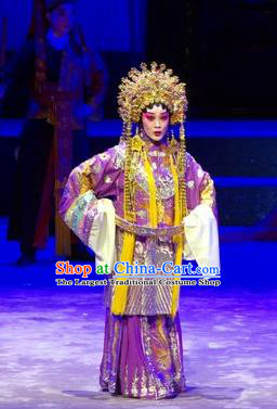 Chinese Cantonese Opera Actress Garment Story of the Violet Hairpin Costumes and Headdress Traditional Guangdong Opera Huo Xiaoyu Apparels Young Beauty Purple Dress