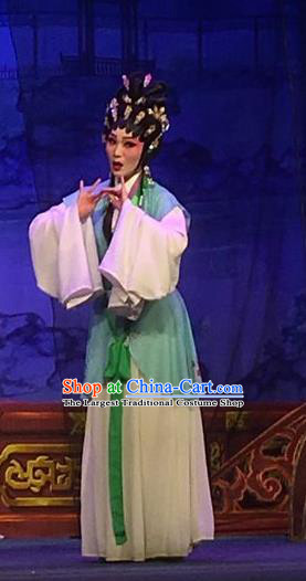 Chinese Cantonese Opera Young Lady Garment Story of the Violet Hairpin Costumes and Headdress Traditional Guangdong Opera Maidservant Apparels Huan Sha Dress