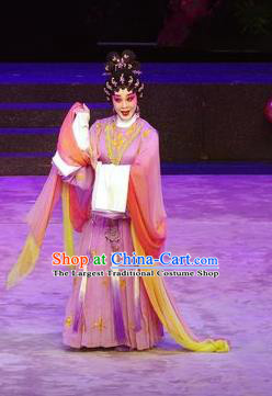 Chinese Cantonese Opera Hua Tan Garment Story of the Violet Hairpin Costumes and Headdress Traditional Guangdong Opera Diva Apparels Huo Xiaoyu Lilac Dress