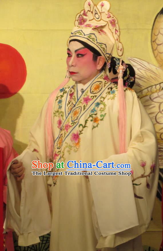 Hua Tian Ba Xi Chinese Guangdong Opera Scholar Bian Ji Apparels Costumes and Headpieces Traditional Cantonese Opera Xiaosheng Garment Gifted Youth Clothing