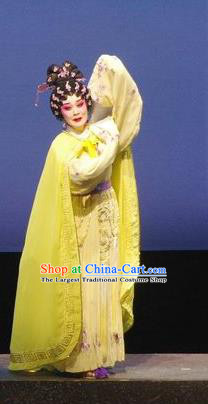 Chinese Cantonese Opera Young Beauty Huo Xiaoyu Garment Story of the Violet Hairpin Costumes and Headdress Traditional Guangdong Opera Apparels Diva Yellow Dress