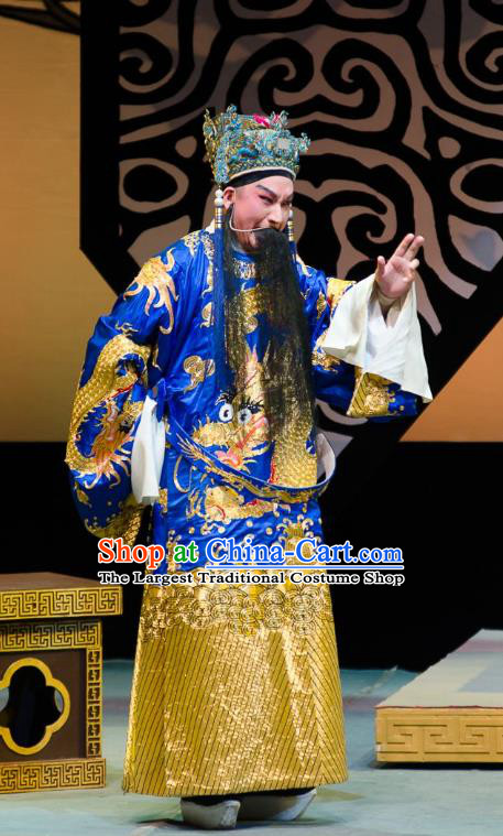 Yuan Yang Sword Chinese Guangdong Opera Emperor Apparels Costumes and Headpieces Traditional Cantonese Opera Elderly Male Garment Duke Li Zicheng Clothing