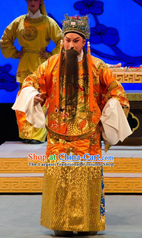 Yuan Yang Sword Chinese Guangdong Opera Elderly Male Apparels Costumes and Headpieces Traditional Cantonese Opera Duke Li Zicheng Garment Emperor Clothing
