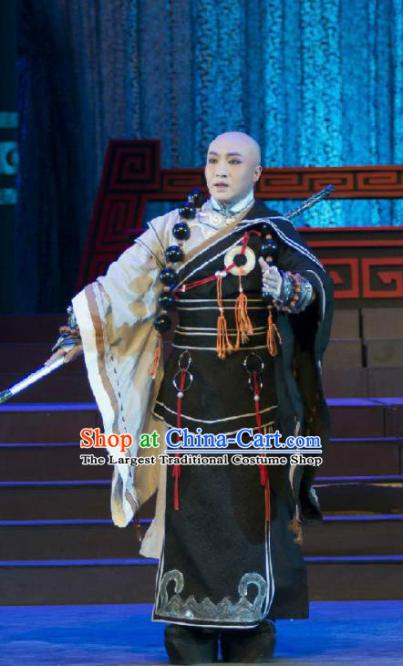 Fighting for the Great Tang Empire Chinese Guangdong Opera Monk Apparels Costumes Traditional Cantonese Opera Swordsman Garment Magebane Hui Hai Clothing