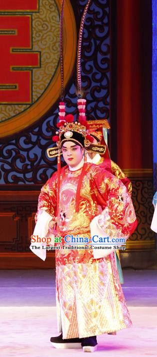 Dian Man Gong Zhu Gan Fu Ma Chinese Guangdong Opera Bridegroom Apparels Costumes and Headpieces Traditional Cantonese Opera Young Male Garment Meng Feixiong Clothing