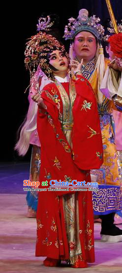 Chinese Cantonese Opera Hua Tan Garment Dian Man Gong Zhu Gan Fu Ma Costumes and Headdress Traditional Guangdong Opera Young Beauty Apparels Princess Fengxia Red Dress
