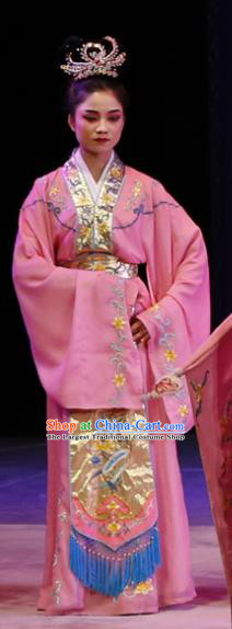 Chinese Cantonese Opera Palace Lady Garment Diao Man Gong Zhu Gan Fu Ma Costumes and Headdress Traditional Guangdong Opera Figurant Apparels Court Maid Pink Dress