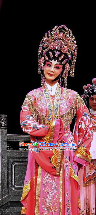 Chinese Cantonese Opera Actress Garment Diao Man Gong Zhu Gan Fu Ma Costumes and Headdress Traditional Guangdong Opera Princess Fengxia Apparels Hua Tan Pink Dress