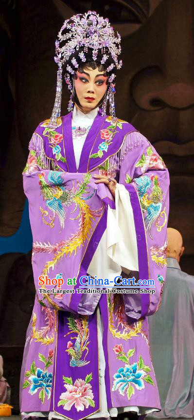 Chinese Cantonese Opera Hua Tan Garment Diao Man Gong Zhu Gan Fu Ma Costumes and Headdress Traditional Guangdong Opera Actress Apparels Princess Purple Dress