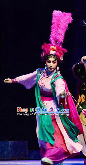 Chinese Cantonese Opera Village Girl Garment King of Nanyue Kingdom Costumes and Headdress Traditional Guangdong Opera Huadan Apparels Young Lady Dress