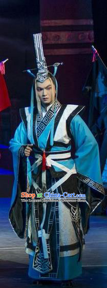 Fighting for the Great Tang Empire Chinese Guangdong Opera Young Male Apparels Costumes and Headpieces Traditional Cantonese Opera Swordsman Garment Qi Jin Clothing