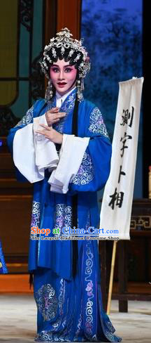 Chinese Cantonese Opera Young Beauty Garment Costumes and Headdress Traditional Guangdong Opera Actress Apparels Hua Tan Jia Yunv Blue Dress