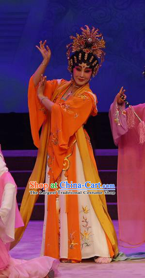 Chinese Cantonese Opera Goddess Garment The Lotus Lantern Costumes and Headdress Traditional Guangdong Opera Actress Apparels Hua Tan Dress