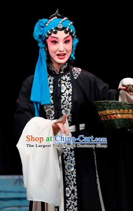 Chinese Sichuan Opera Highlights Tsing Yi Garment Costumes and Headdress Wu Jia Po Traditional Peking Opera Distress Maiden Dress Diva Wang Baochuan Apparels