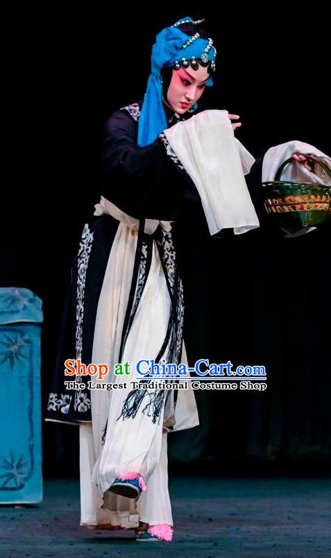 Chinese Sichuan Opera Highlights Tsing Yi Garment Costumes and Headdress Wu Jia Po Traditional Peking Opera Distress Maiden Dress Diva Wang Baochuan Apparels