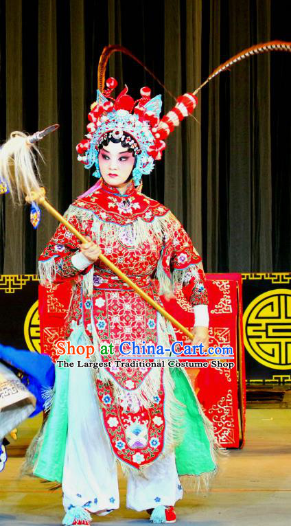 Chinese Sichuan Opera Wudan Garment Costumes and Hair Accessories Qi Xing Temple Traditional Peking Opera Highlights Martial Female Dress She Saihua Apparels