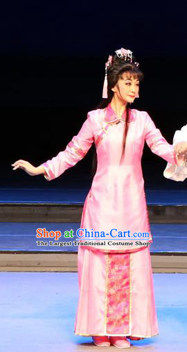 Chinese Cantonese Opera Actress Garment Yang Cuixi Costumes and Headdress Traditional Guangdong Opera Hua Tan Apparels Young Woman Pink Dress