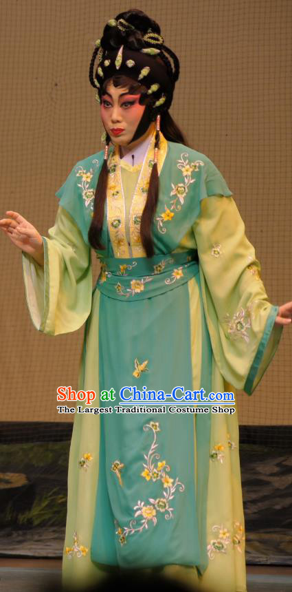 Chinese Cantonese Opera Young Lady Garment Emperor and the Village Girl Costumes and Headdress Traditional Guangdong Opera Diva Apparels Village Girl Zhang Guilan Dress