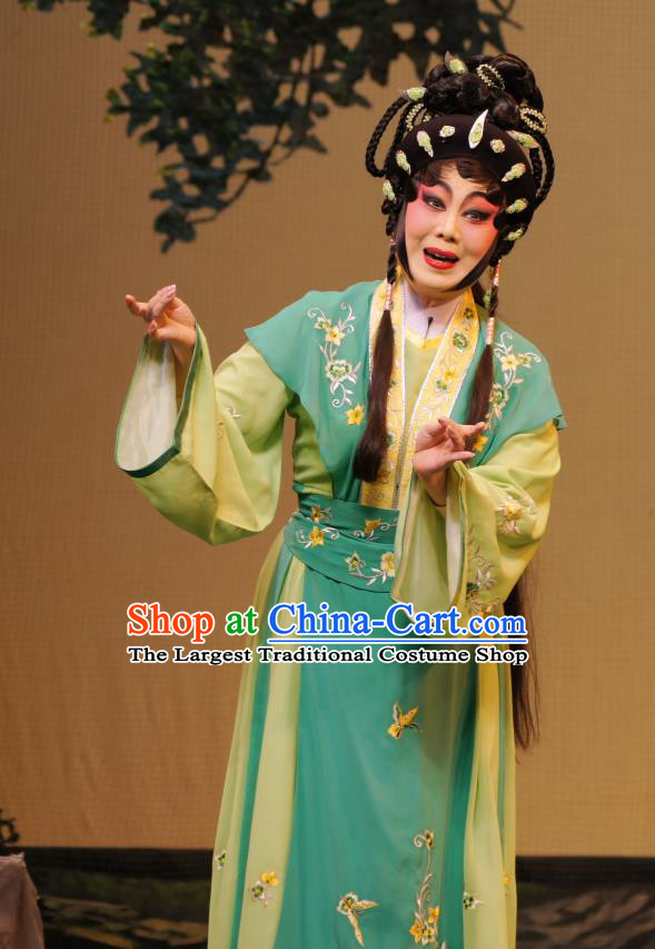 Chinese Cantonese Opera Young Lady Garment Emperor and the Village Girl Costumes and Headdress Traditional Guangdong Opera Diva Apparels Village Girl Zhang Guilan Dress