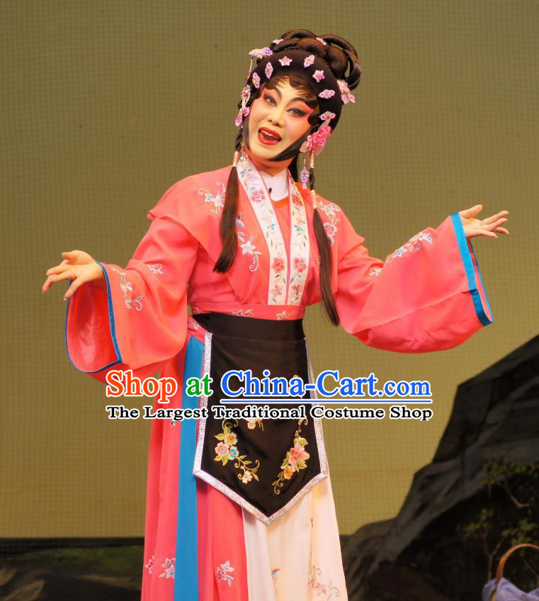 Chinese Cantonese Opera Actress Garment Emperor and the Village Girl Costumes and Headdress Traditional Guangdong Opera Diva Apparels Village Girl Zhang Guilan Red Dress