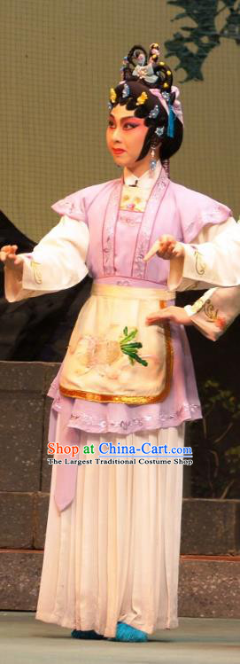 Chinese Cantonese Opera Xiaodan Garment Emperor and the Village Girl Costumes and Headdress Traditional Guangdong Opera Actress Apparels Country Woman Violet Dress