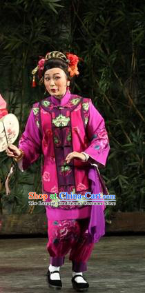 Chinese Cantonese Opera Woman Matchmaker Garment The Watchtower Costumes and Headdress Traditional Guangdong Opera Elderly Female Apparels Dame Purple Dress