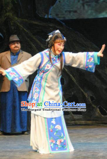Chinese Cantonese Opera Diva Qiu Yue Garment The Watchtower Costumes and Headdress Traditional Guangdong Opera Young Female Apparels Distress Maiden Dress