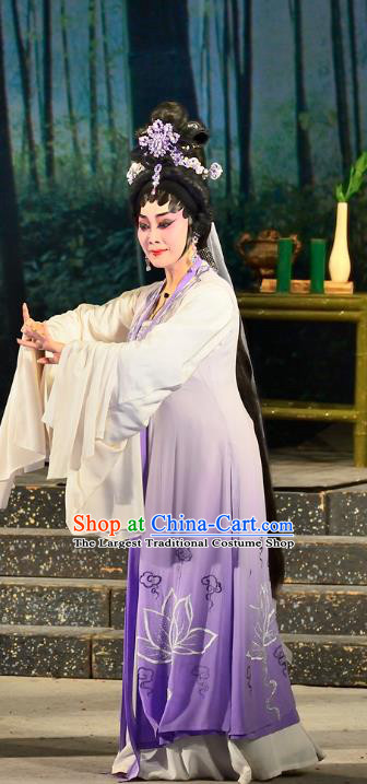 Chinese Cantonese Opera Hua Tan Garment Costumes and Headdress Traditional Guangdong Opera Young Female Apparels Princess Miaoshan Dress