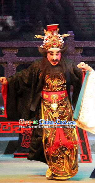 Legend of Er Lang Chinese Guangdong Opera King Zhou of Shang Apparels Costumes and Headwear Traditional Cantonese Opera Monarch Garment Elderly Male Clothing