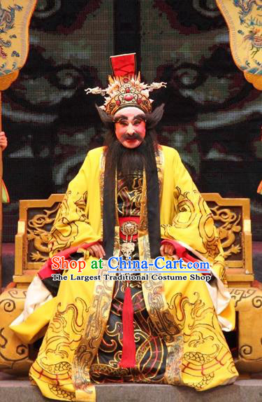 Legend of Er Lang Chinese Guangdong Opera Elderly Male Apparels Costumes and Headwear Traditional Cantonese Opera Monarch Garment King Zhou of Shang Clothing