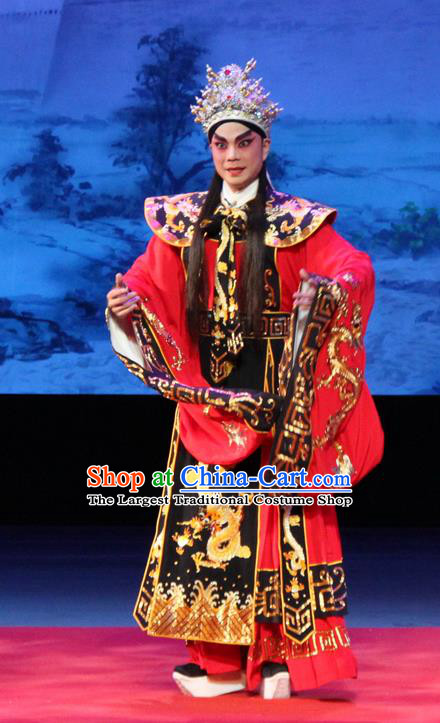Goddess Luo Chinese Guangdong Opera Young Male Apparels Costumes and Headwear Traditional Cantonese Opera Emperor Cao Pi Garment Monarch Clothing