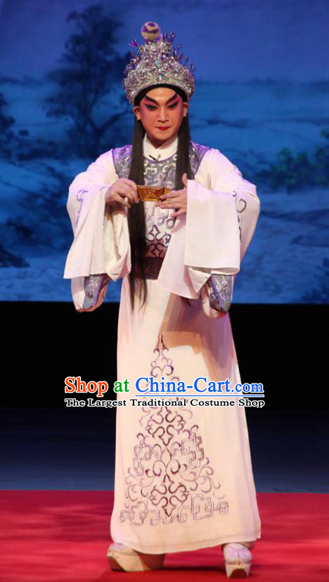 Goddess Luo Chinese Guangdong Opera Prince Cao Zhi Apparels Costumes and Headwear Traditional Cantonese Opera Xiaosheng Garment Young Male Clothing