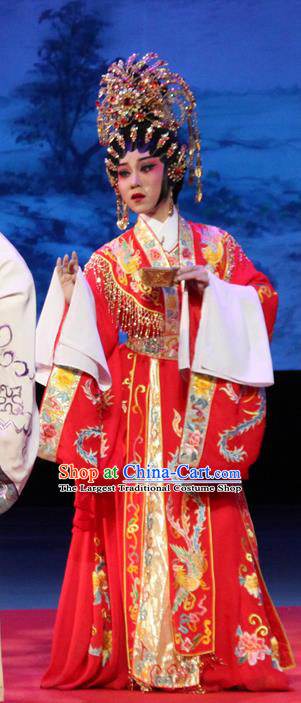 Chinese Cantonese Opera Hua Tan Garment Goddess Luo Costumes and Headdress Traditional Guangdong Opera Imperial Consort Zhen Mi Apparels Diva Red Dress