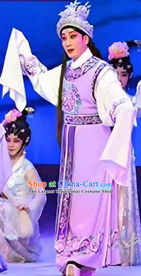 Goddess Luo Chinese Guangdong Opera Young Male Apparels Costumes and Headwear Traditional Cantonese Opera Xiaosheng Garment Prince Cao Zhi Clothing