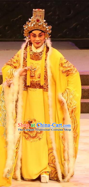 the Ode of Peony Chinese Guangdong Opera Emperor Apparels Costumes and Headwear Traditional Cantonese Opera Monarch Garment Clothing