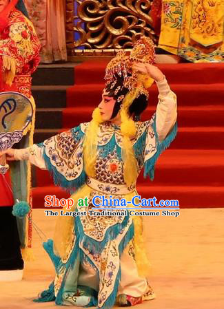 Chinese Cantonese Opera Swordswoman Garment Yu Huang Deng Dian Costumes and Headdress Traditional Guangdong Opera Tao Ma Tan Apparels Martial Female Dress