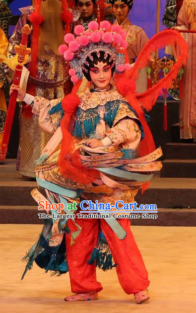 Chinese Cantonese Opera Tao Ma Tan Garment Yu Huang Deng Dian Costumes and Headdress Traditional Guangdong Opera Goddess Apparels Martial Female Dress