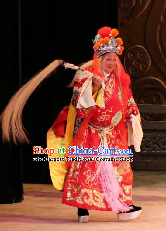 Yu Huang Deng Dian Chinese Guangdong Opera Elderly Male Apparels Costumes and Headwear Traditional Cantonese Opera Garment Eunuch Clothing