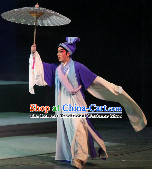 Qian Nv You Hun Chinese Guangdong Opera Young Male Apparels Costumes and Headwear Traditional Cantonese Opera Xiaosheng Garment Scholar Ning Caichen Clothing