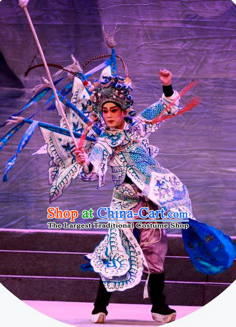 Chinese Guangdong Opera General Apparels Costumes and Headwear Traditional Cantonese Opera Military Officer Garment Kao Clothing with Flags