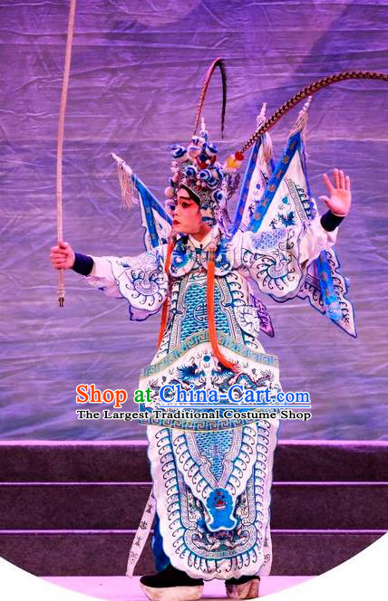 Chinese Guangdong Opera General Apparels Costumes and Headwear Traditional Cantonese Opera Military Officer Garment Kao Clothing with Flags