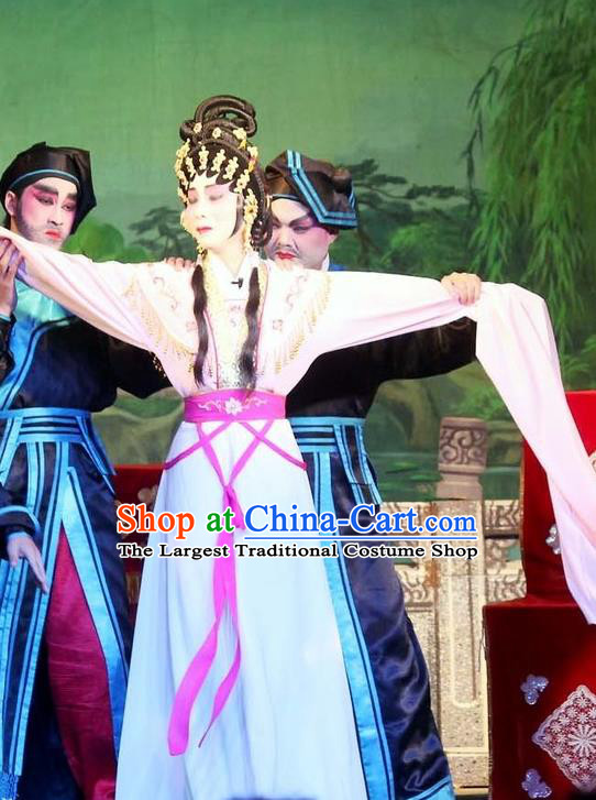 Chinese Cantonese Opera Diva Qiu Chan Garment The Mad Monk by the Sea Costumes and Headdress Traditional Guangdong Opera Actress Apparels Young Lady Dress