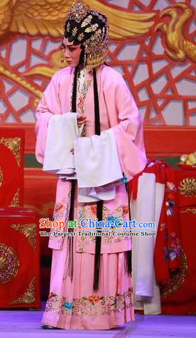 Chinese Cantonese Opera Actress Garment The Mad Monk by the Sea Costumes and Headdress Traditional Guangdong Opera Young Woman Apparels Diva Ye Piaohong Pink Dress