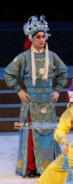 Bai Tu Ji Chinese Guangdong Opera Warrior Apparels Costumes and Headwear Traditional Cantonese Opera Soldier Garment Wusheng Clothing