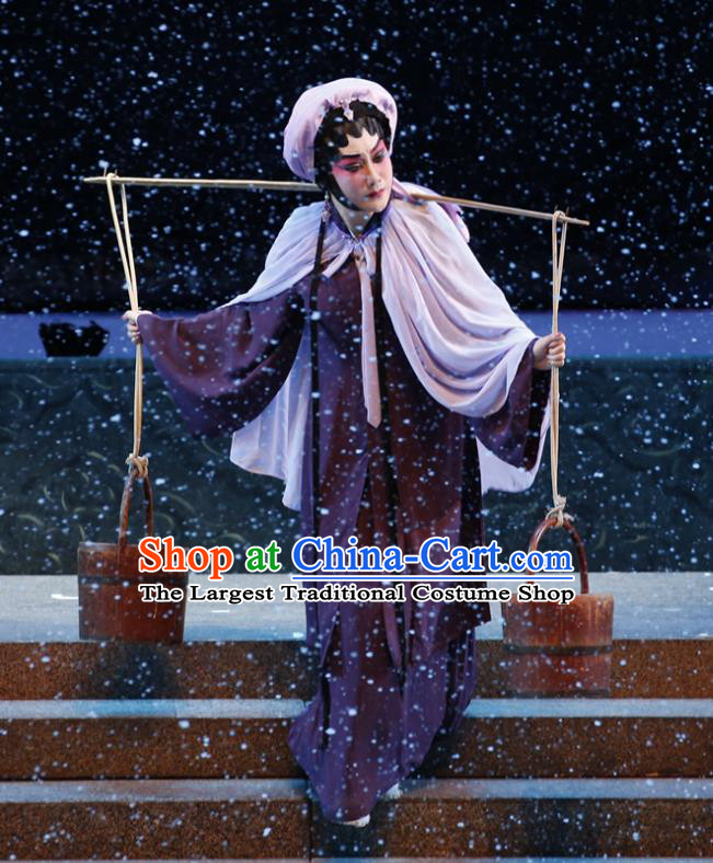 Chinese Cantonese Opera Country Woman Garment Bai Tu Ji Costumes and Headdress Traditional Guangdong Opera Distress Female Apparels Tsing Yi Dress