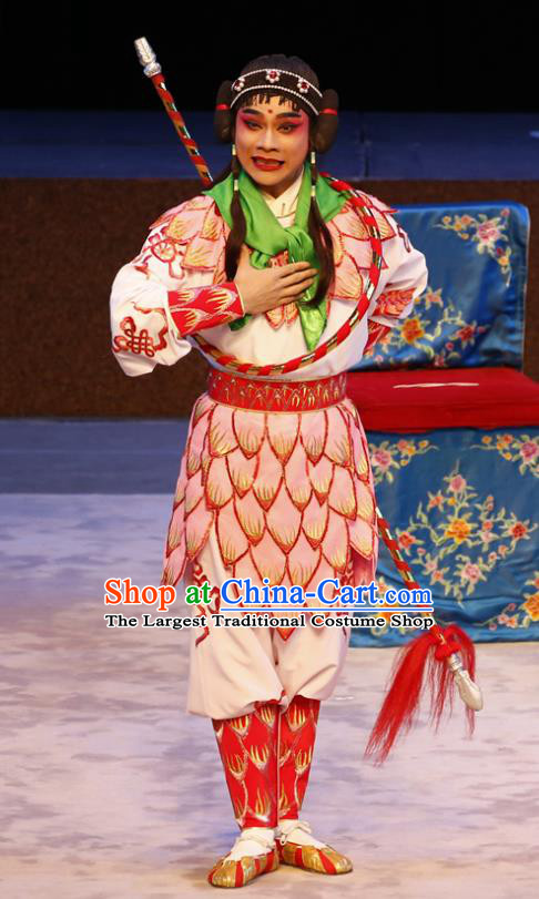 Ne Zha Hui Mu Chinese Guangdong Opera Young Boy Apparels Costumes and Headwear Traditional Cantonese Opera Martial Male Garment Wusheng Clothing